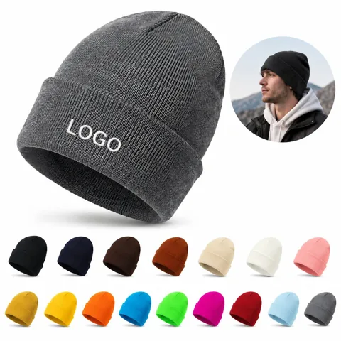 Slouchy Knit Beanie with Foldable Brim for Cold Weather