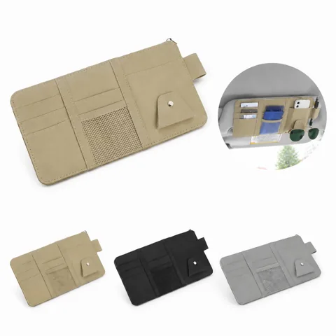 PU Leather Car Sun Visor Organizer with Secure Zipper 2