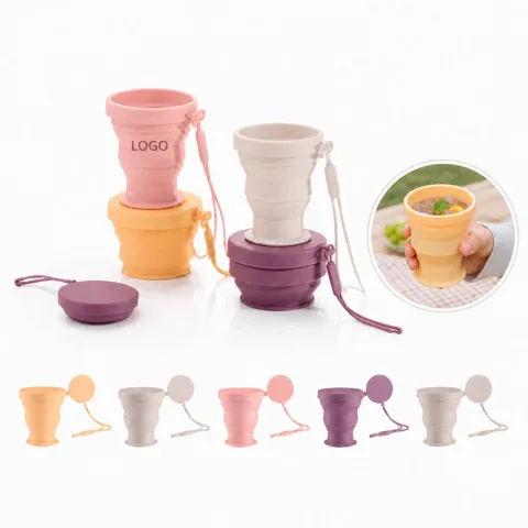 6oz Silicone Collapsible Cup with Lid and Lanyard, BPA-Free