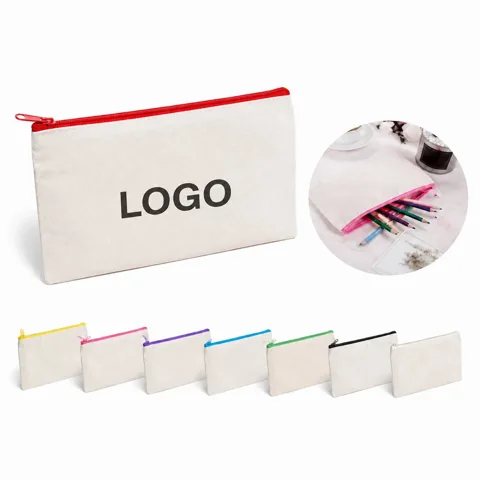 Canvas Zipper Pouch with Multiple Compartments for Pens,