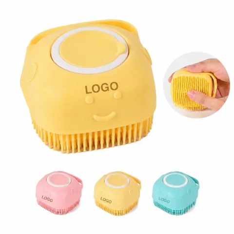 Pet Silicone Bath Brush with Shampoo Reservoir for Dogs and More