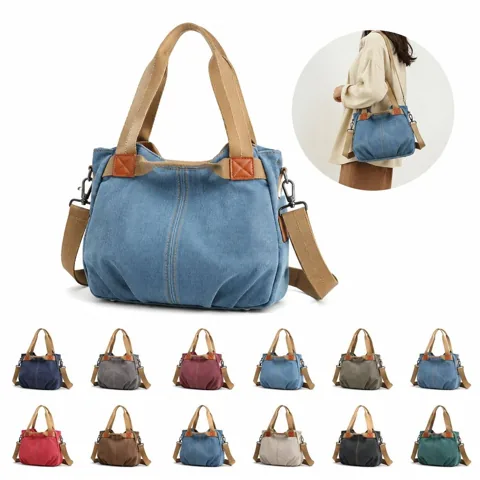 Vintage Canvas Tote Shopper Bag with Long Straps 2