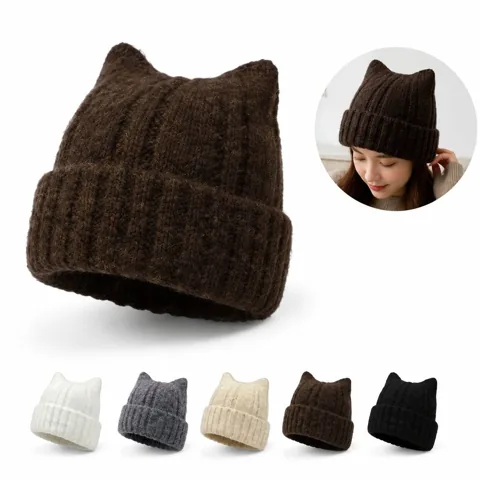 Cat Ear Cotton Beanie Winter Knit Hat 2