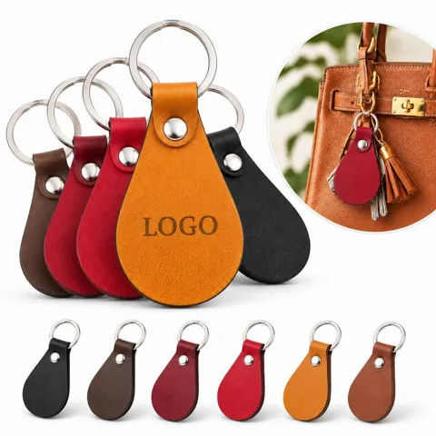 Genuine Leather Engravable Keychain with Metal Ring