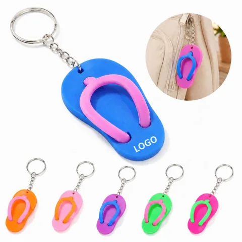 Cute Flip Flop Sandal Keychain with Metal Ring for Beach