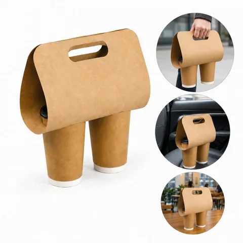 Kraft Paper Cup Holder for 2 Coffee Cups, Eco-Friendly 2