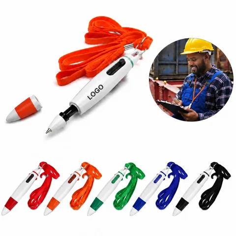 Multicolor Retractable Pen with Lanyard for Hands-Free Carry