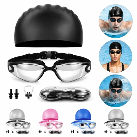 4-in-1 Swim Set with Anti-Fog Goggles & Silicone Cap 2