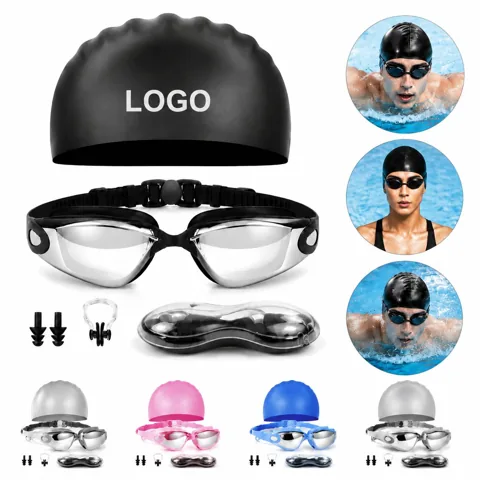4-in-1 Swim Set with Anti-Fog Goggles & Silicone Cap