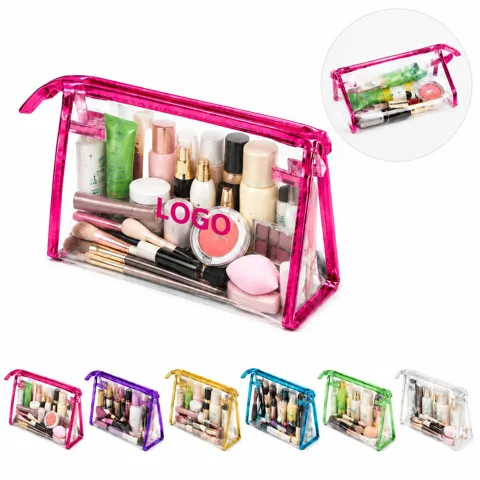 Clear Vinyl Travel Pouch Makeup Cosmetic Toiletry Organizer