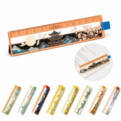 Dual-Use Painted Metal Ruler Bookmark with Measurement