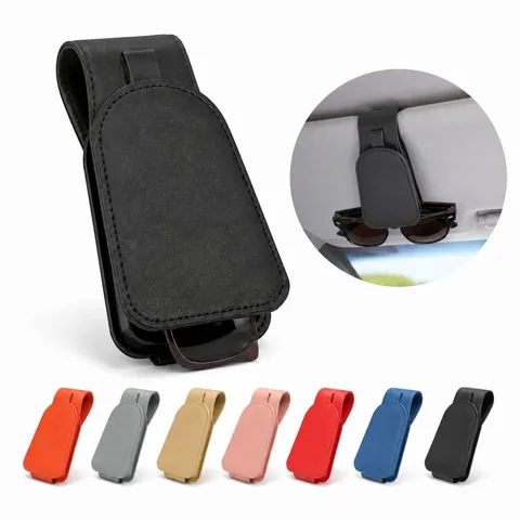 Magnetic Leather Sunglass Clip for Car Visor with Spring 2