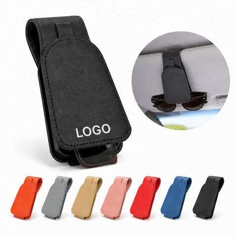Magnetic Leather Sunglass Clip for Car Visor with Spring