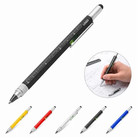 6-in-1 Metal Tool Pen with Key Ring, Durable EDC Writing
