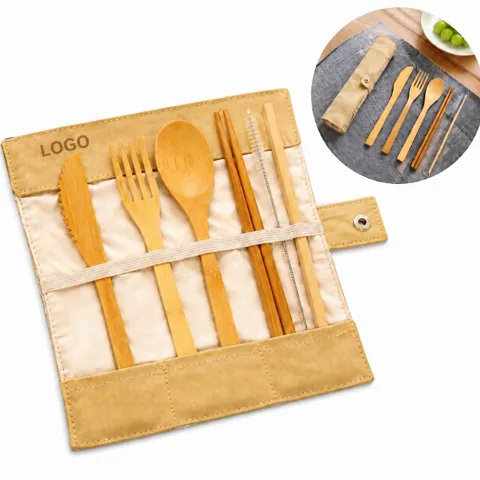 Eco-Friendly Bamboo Cutlery Set 6PCS with Cotton Pouch