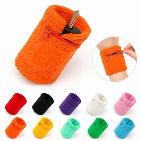 Sweat-Absorbing Sports Wristband with Zipper Pocket for Keys 2