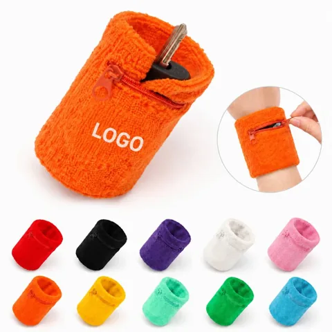 Sweat-Absorbing Sports Wristband with Zipper Pocket for Keys