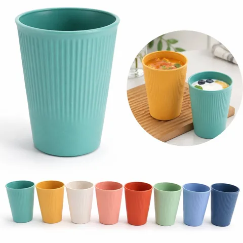 Eco-Friendly Wheat Straw Water Cup with Vertical Stripe 2