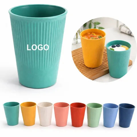 Eco-Friendly Wheat Straw Water Cup with Vertical Stripe