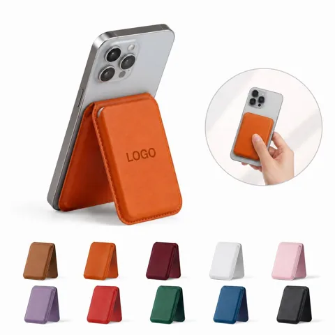 Premium Leather 5-Card Phone Wallet Stand with Magnetic