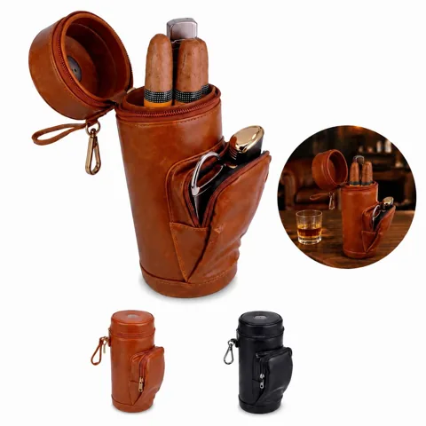 Vintage Leather Cylinder Cigar Humidor with Hygrometer 2