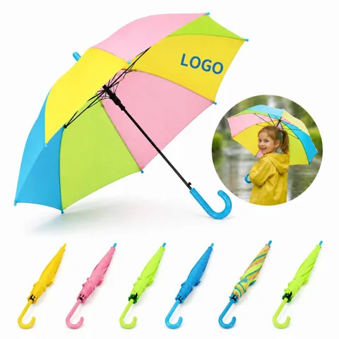 Kids 8-Rib Straight Umbrella for Rain, Sturdy Design