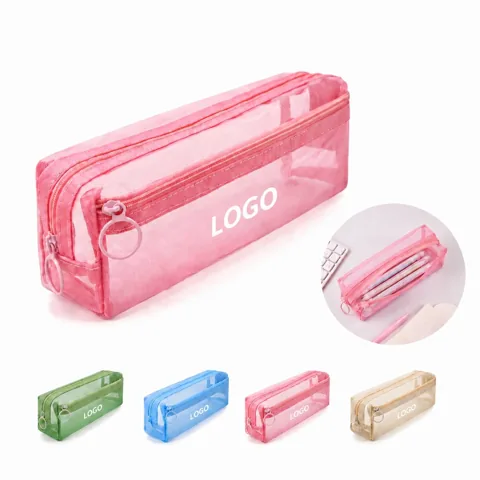 Clear Mesh Pencil Pouch with Zipper for School, Office,
