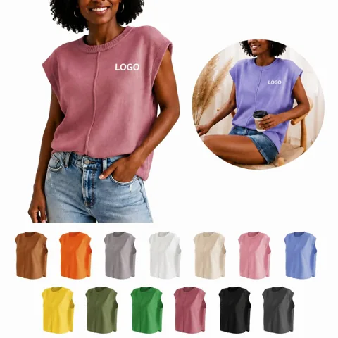 Women's Casual Crew Neck Cap Sleeve Sweater Vest