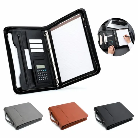 Zippered PU Leather A4 Binder with Card Slots 2