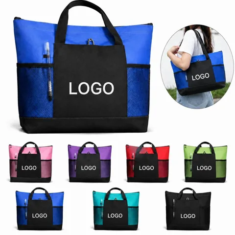 600D Oxford Zippered Tote Bag with Reinforced Handles