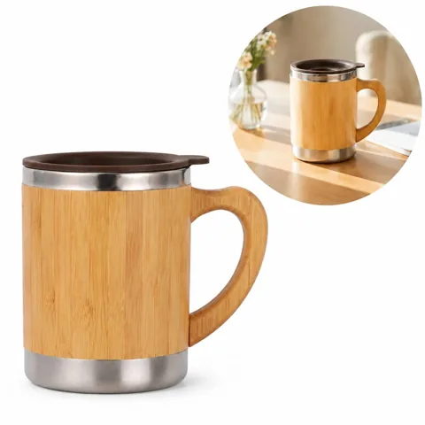 Organic Bamboo Travel Mug 12oz with Handle and Lid 2