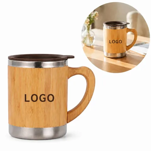 Organic Bamboo Travel Mug 12oz with Handle and Lid