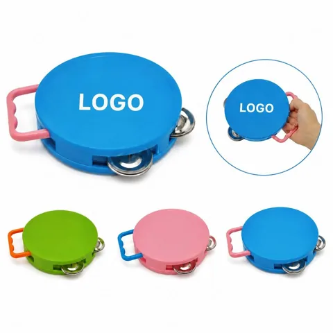 Plastic Tambourine with Handle, Metal Jingles for Rhythm