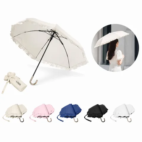 Lightweight 3-Fold UV Umbrella for Sun & Rain with Lace Trim