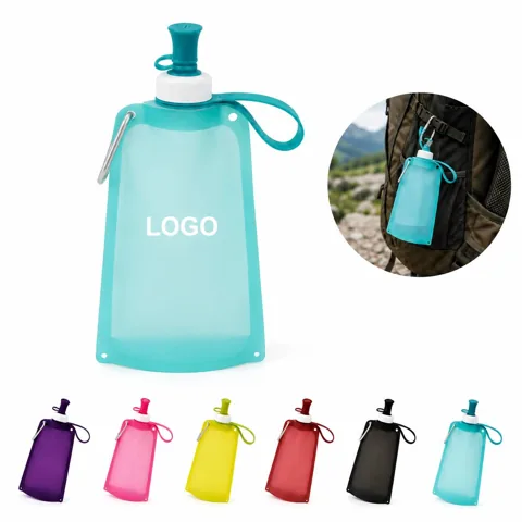 Rollable Silicone Water Bottle with Carabiner, Leak-Proof