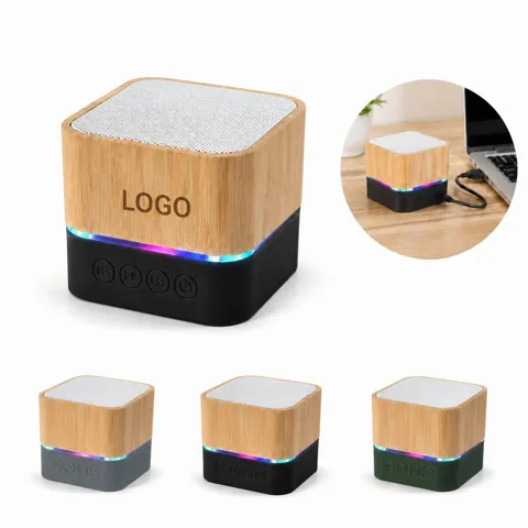 Eco-Friendly Bamboo Portable Wireless Speaker with Added Functionality