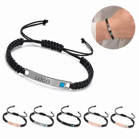 Adjustable Braided Couple Bracelets with Custom Engraving