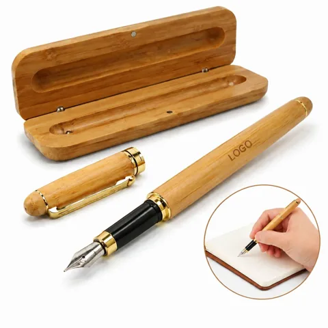 Eco-Friendly Bamboo Fountain Pen Set in Gift Box