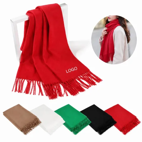 Women's Solid Faux Cashmere Fringe Scarf for Warmth