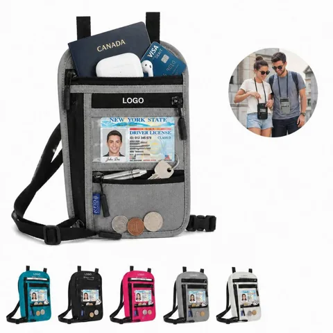 RFID Travel Neck Wallet Passport Holder with Zipper