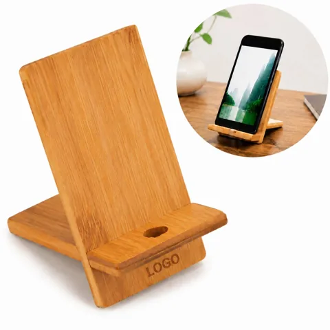 Natural Bamboo Phone Stand for Desk, Eco-Friendly Wooden