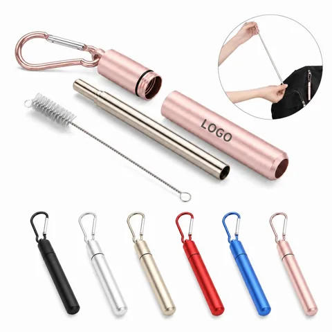 Retractable Stainless Steel Straw, Collapsible Reusable