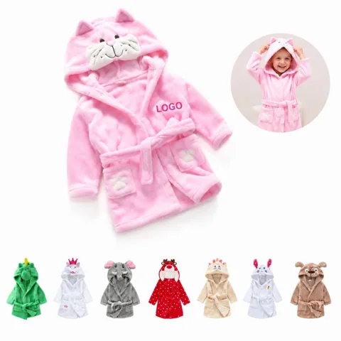 Coral Fleece Baby Robe with Animal Face Hood 1