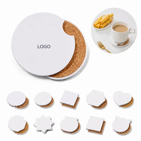 Absorbent Ceramic Coaster with Cork Base for Tabletop