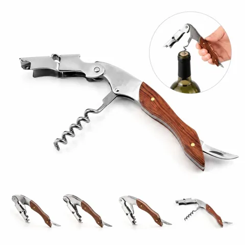 3-in-1 Wooden Stainless Steel Corkscrew Wine Opener with Added Functionality 2