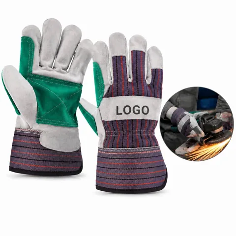 Split Leather Palm Work Gloves with Rubberized Cuff
