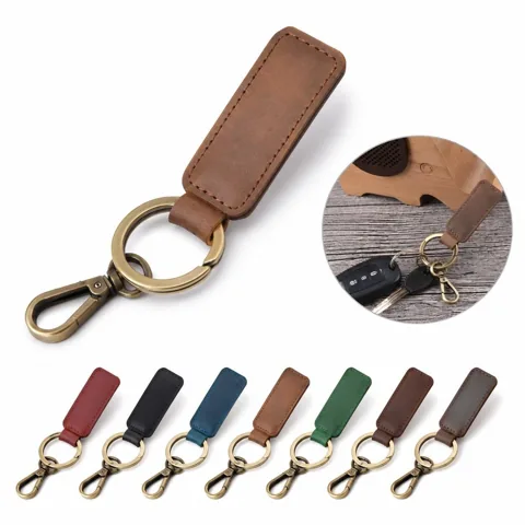 Cowhide Double-Ring Keychain for Car Keys, Durable & Compact 2