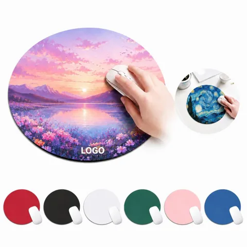 Round Fabric Mouse Pad 8 Inch Non-Slip Base for Optical and More