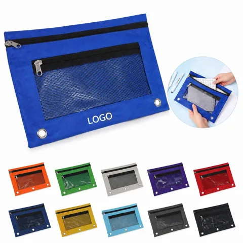 3-Ring Binder Zipper Pencil Pouch, Double Compartment