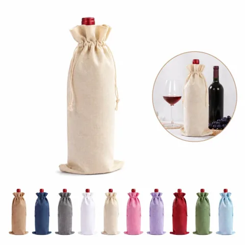 Eco Linen Drawstring Wine Gift Bag, Reusable Natural 2